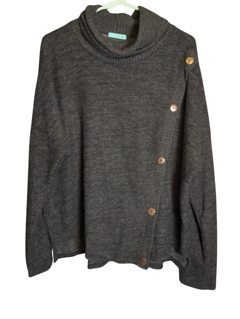 Button-Accent Charcoal Turtleneck Sweater
